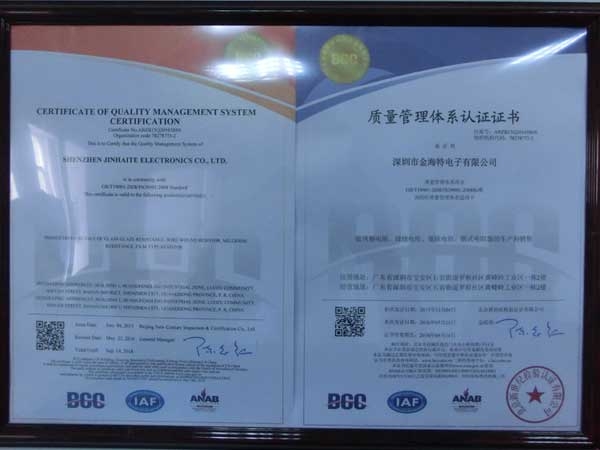 Jinhaite ISO certificate