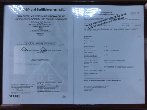 VDE 1W certificate